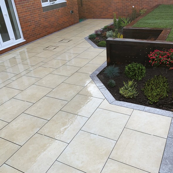 Cream Travertine Effect Porcelain — IB Landscaping Ltd